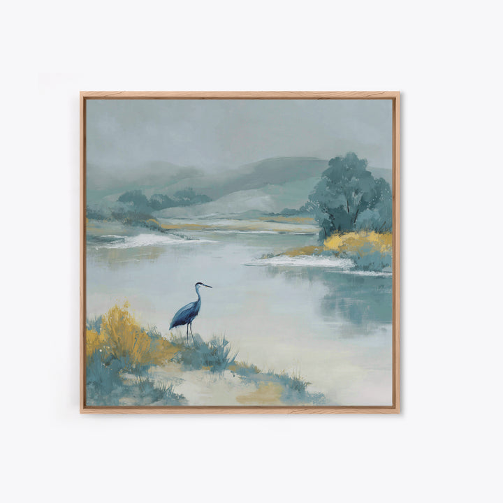 Blue Heron in Quiet Marsh Canvas Print, Waiting Room Art, Abstract, Waiting Room Decor, Fine Art, Calm, Modern Decor, WRA-1x1-60
