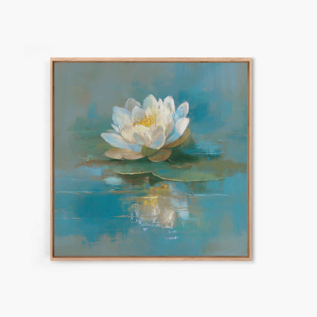 Lotus Flower on Still Water Framed Canvas Print, Waiting Room Art, Photography Print, Waiting Room Decor, Oil Painting, Calm, WRA-1x1-63