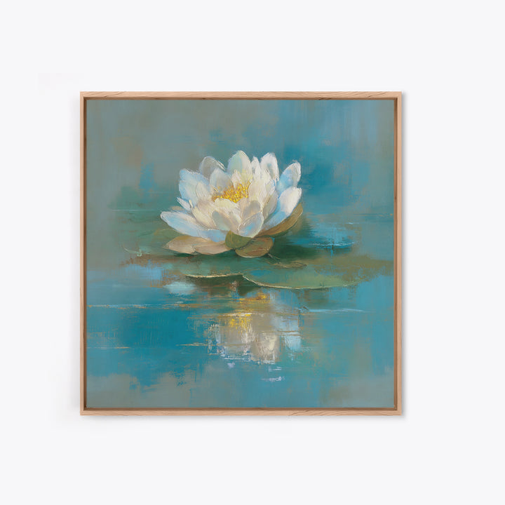 Lotus Flower on Still Water Framed Canvas Print, Waiting Room Art, Photography Print, Waiting Room Decor, Oil Painting, Calm, WRA-1x1-63