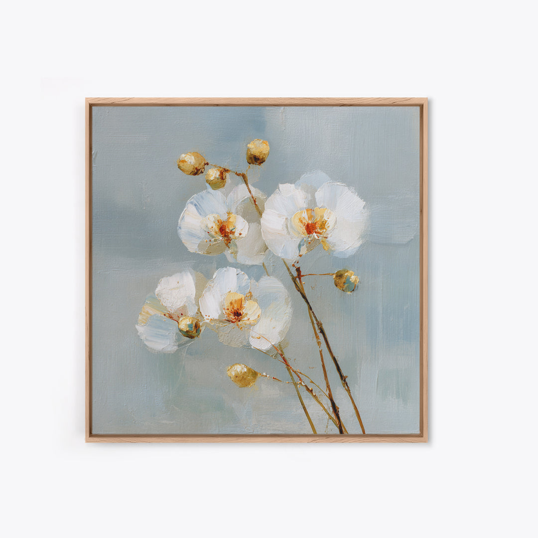 White Orchid on Light Gray Ground Framed Canvas Print, Waiting Room Art, Wall Sculpture, Waiting Room Decor, Fine Art, Calm, WRA-1x1-7