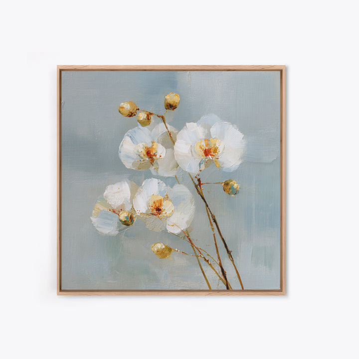 White Orchid on Light Gray Ground Framed Canvas Print, Waiting Room Art, Wall Sculpture, Waiting Room Decor, Fine Art, Calm, WRA-1x1-7