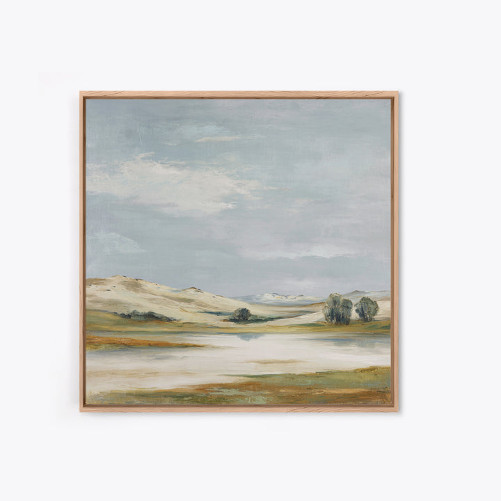 Calming Landscape with Open Sky and Gentle Framed Canvas Print, Waiting Room Art, Waiting Room Decor, Watercolor Art, Calm, WRA-1x1-73