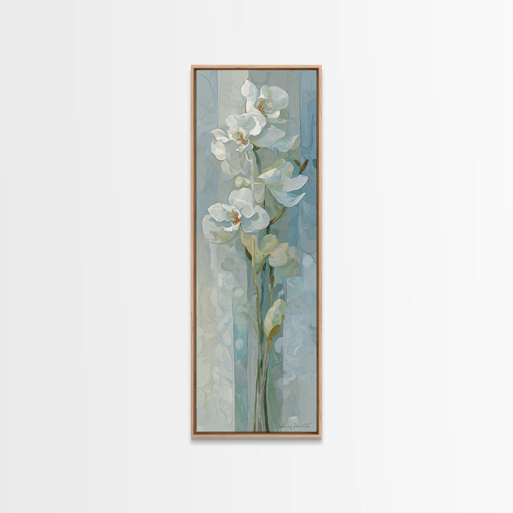 White Orchid on Light Gray Ground Framed Canvas Print, Waiting Room Art, Art, Waiting Room Decor, Fine Art, Calm, Bauhaus Print, WRA-1x3-19