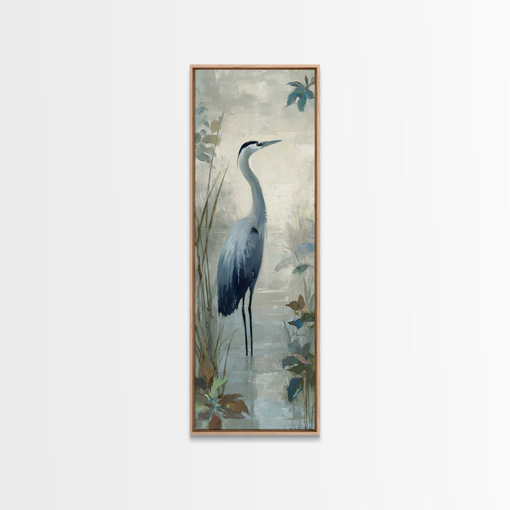 Blue Heron in Quiet Marsh Framed Canvas Print, Waiting Room Art, Art Print, Waiting Room Decor, Fine Art, Calm, Abstract Art, WRA-1x3-24
