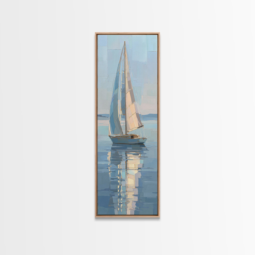 Quiet Sailboat on Calm Water Canvas Print, Waiting Room Art, Wall Sculpture, Waiting Room Decor, Oil Painting, Calm, WRA-1x3-55