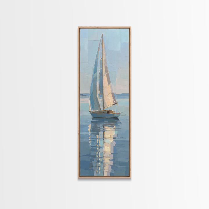 Quiet Sailboat on Calm Water Canvas Print, Waiting Room Art, Wall Sculpture, Waiting Room Decor, Oil Painting, Calm, WRA-1x3-55