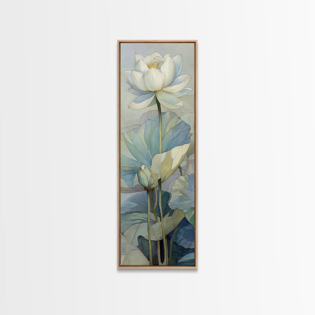 Lotus Flower on Still Water Framed Canvas Print, Waiting Room Art, Digital Art Print, Waiting Room Decor, Oil Painting, Calm, WRA-1x3-75
