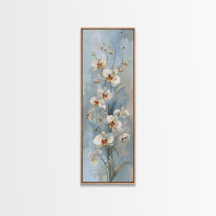 White Orchid on Light Gray Ground Framed Canvas Print, Waiting Room Art, Minimalist Art, Waiting Room Decor, Oil Painting, Calm, WRA-1x3-91
