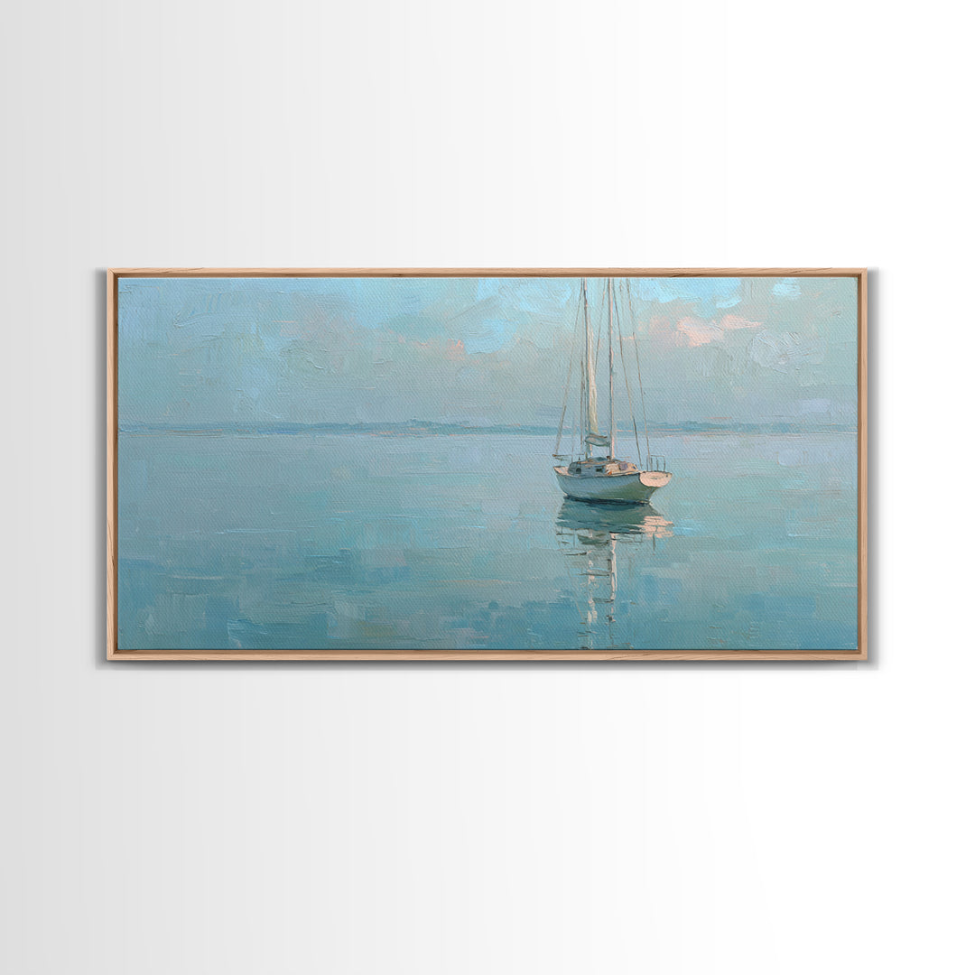 Quiet Sailboat on Calm Water Canvas Print, Waiting Room Art, Printable Wall Art, Waiting Room Decor, Oil Painting, Calm, WRA-2x1-39