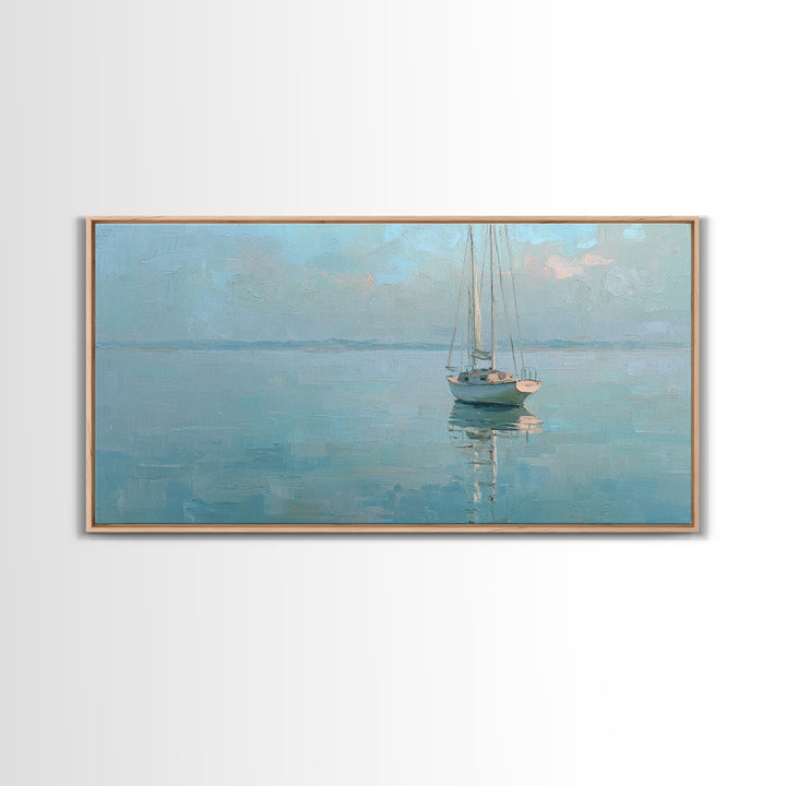 Quiet Sailboat on Calm Water Canvas Print, Waiting Room Art, Printable Wall Art, Waiting Room Decor, Oil Painting, Calm, WRA-2x1-39