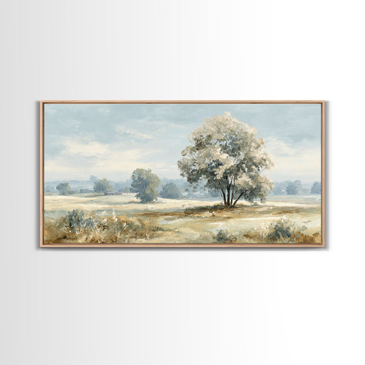 Open Field with Distant Tree Framed Canvas Print, Waiting Room Art, Office Decor, Waiting Room Decor, Fine Art, Calm, WRA-2x1-43