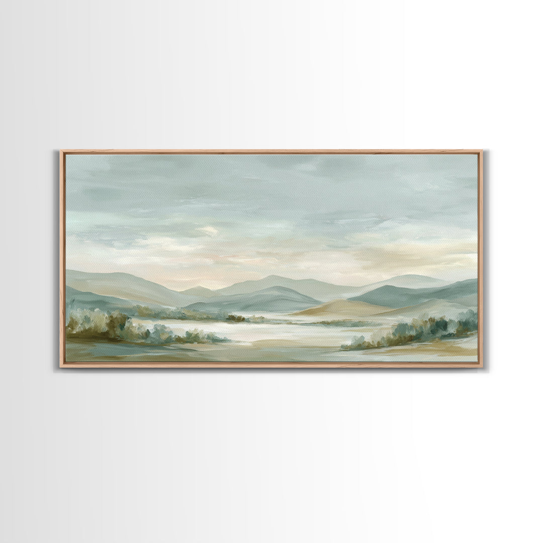Calming Landscape with Open Sky and Gentle Framed Canvas Print, Waiting Room Art, Original Art, Waiting Room Decor, WRA-2x1-45