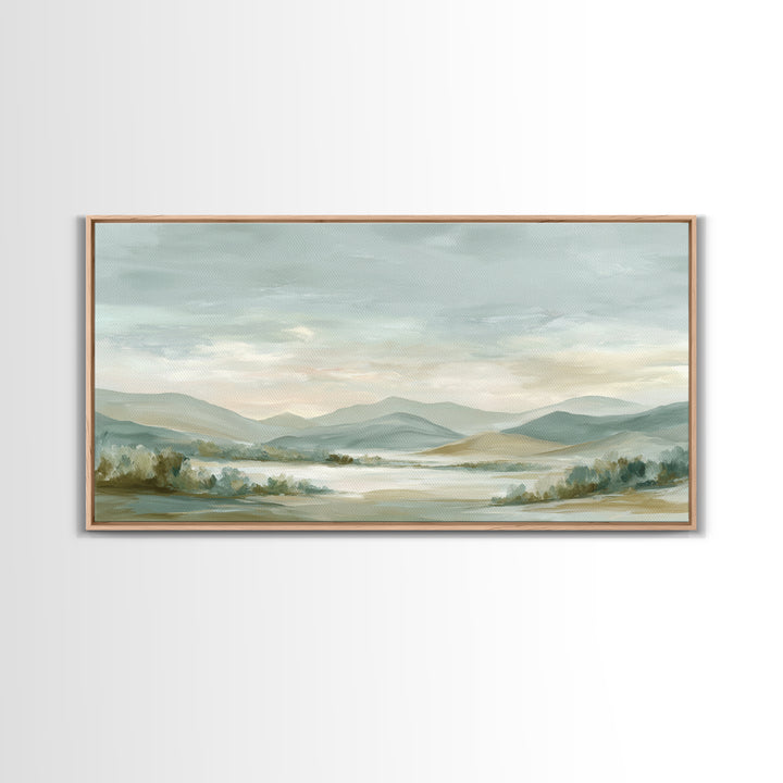 Calming Landscape with Open Sky and Gentle Framed Canvas Print, Waiting Room Art, Original Art, Waiting Room Decor, WRA-2x1-45