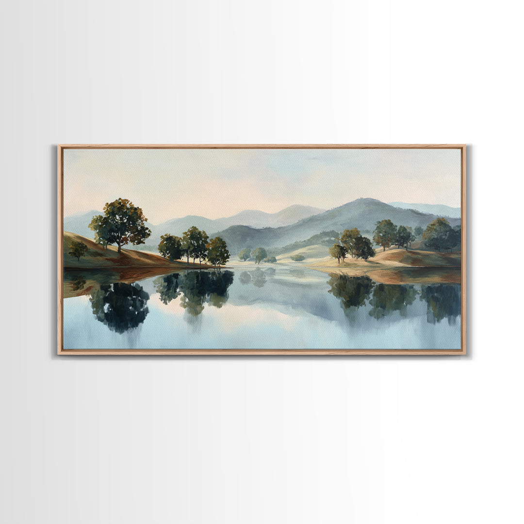 Peaceful Lake Reflection at Dawn Canvas Print, Waiting Room Art, Wall Decor, Waiting Room Decor, Calm, Minimalist Wall Art, WRA-2x1-48