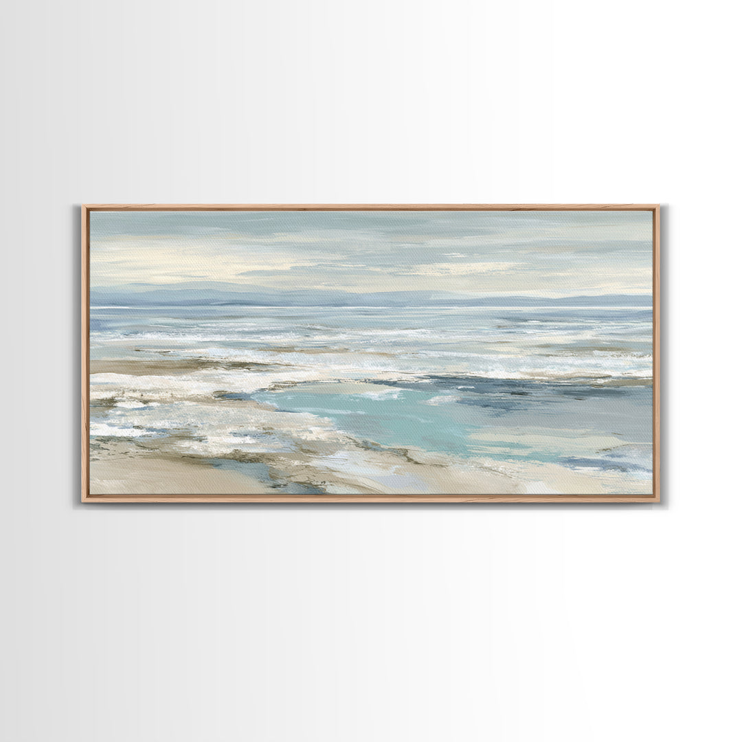 Coastal Horizon with Pale Sand and Water Framed Canvas Print, Waiting Room Art, Art, Waiting Room Decor, Fine Art, Calm, WRA-2x1-5
