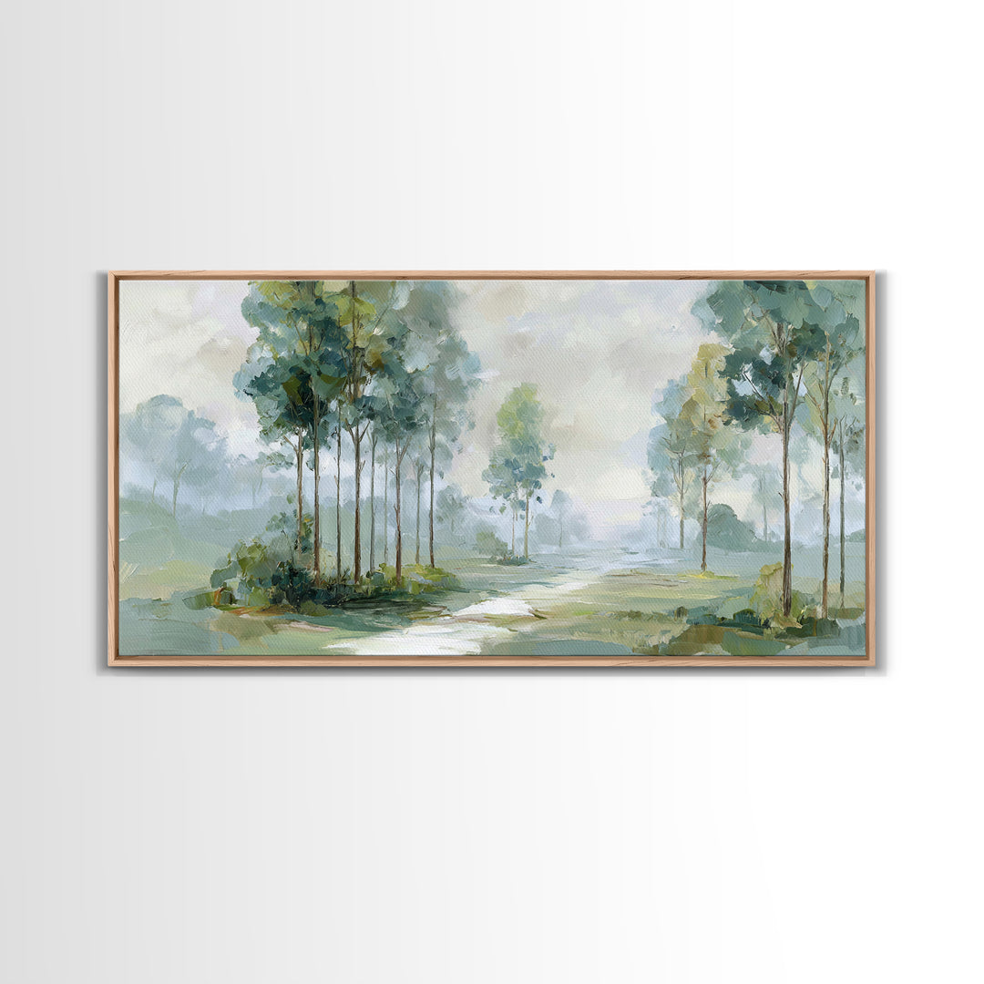 Misty Forest Path Framed Canvas Print, Waiting Room Art, Modern Art, Waiting Room Decor, Fine Art, Calm, Therapy Office Decor, WRA-2x1-55