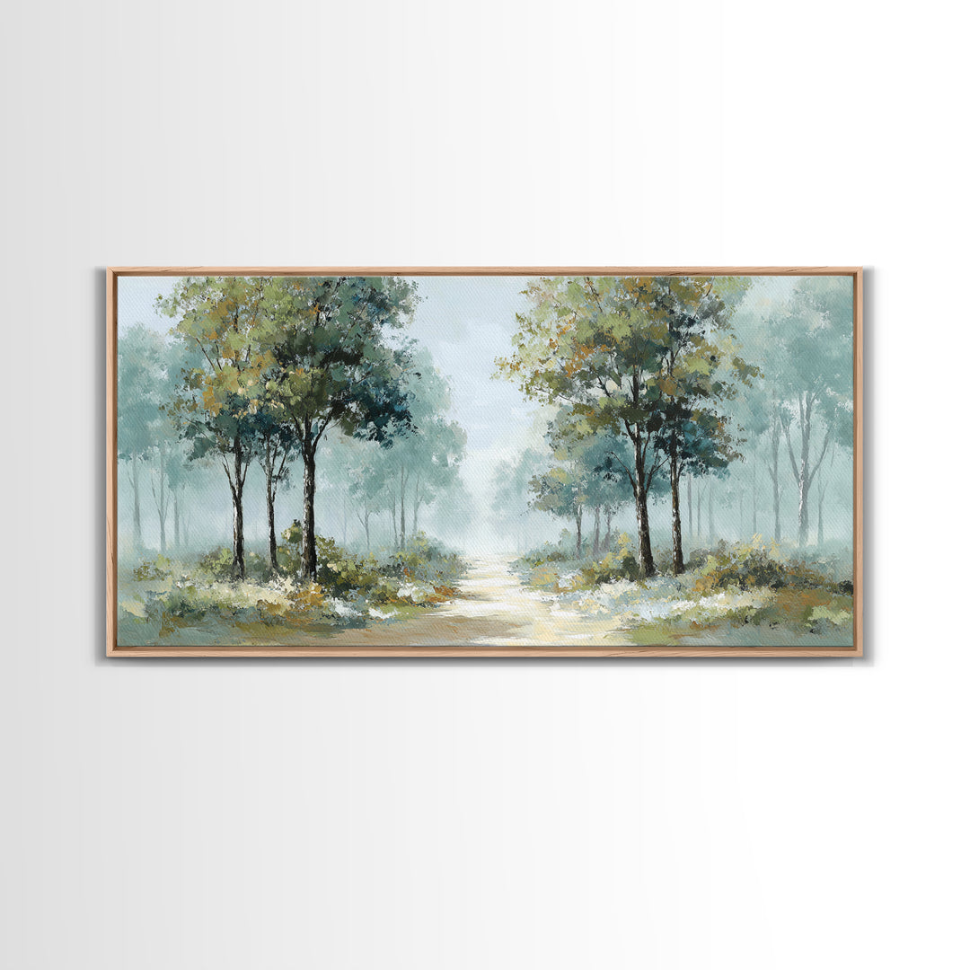 Misty Forest Path Framed Canvas Print, Waiting Room Art, Art, Waiting Room Decor, Calm, Bauhaus Print, Minimalist Wall Art, WRA-2x1-7