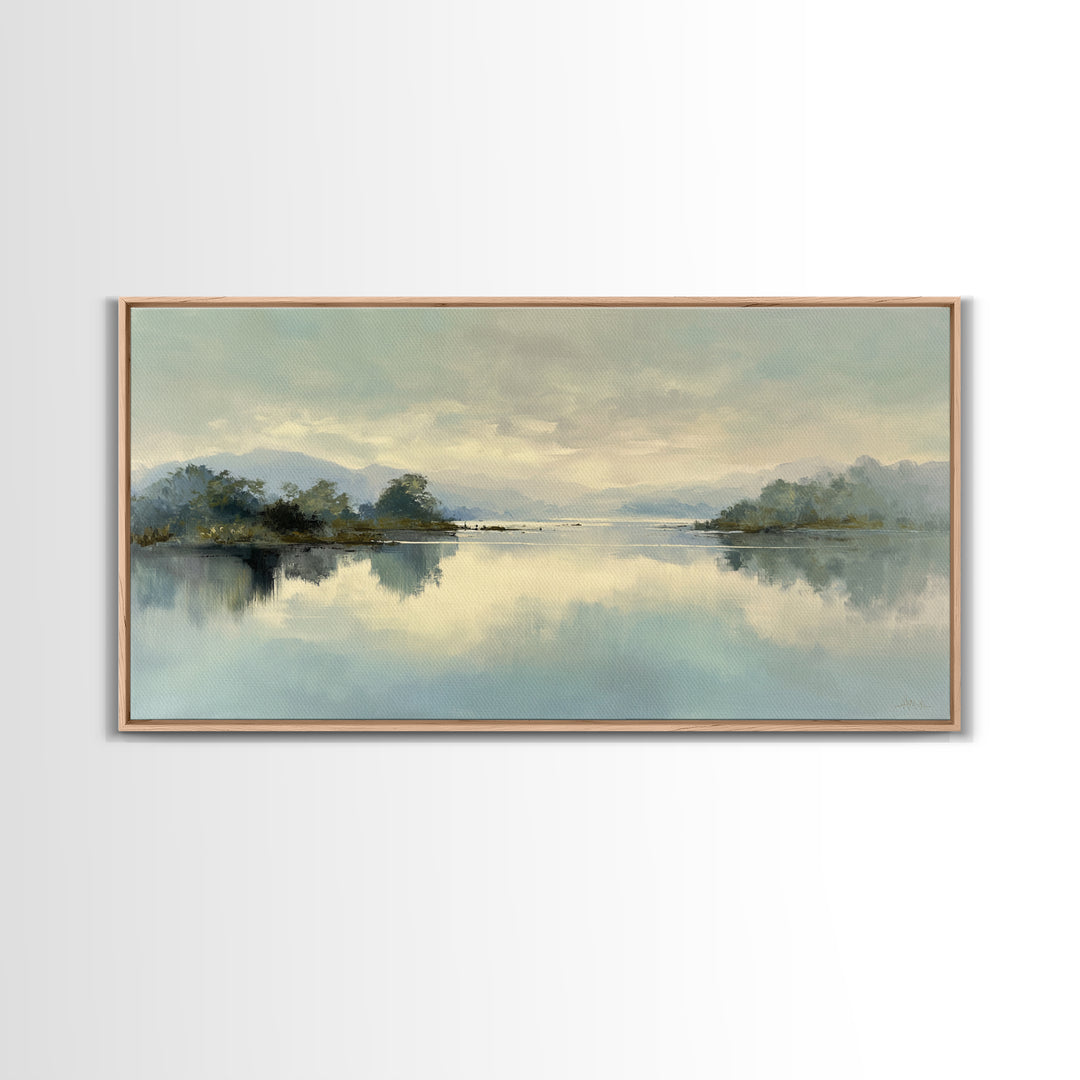 Peaceful Lake Reflection at Dawn Framed Canvas Print, Waiting Room Art, Printable Art, Waiting Room Decor, Fine Art, Calm, WRA-2x1-72