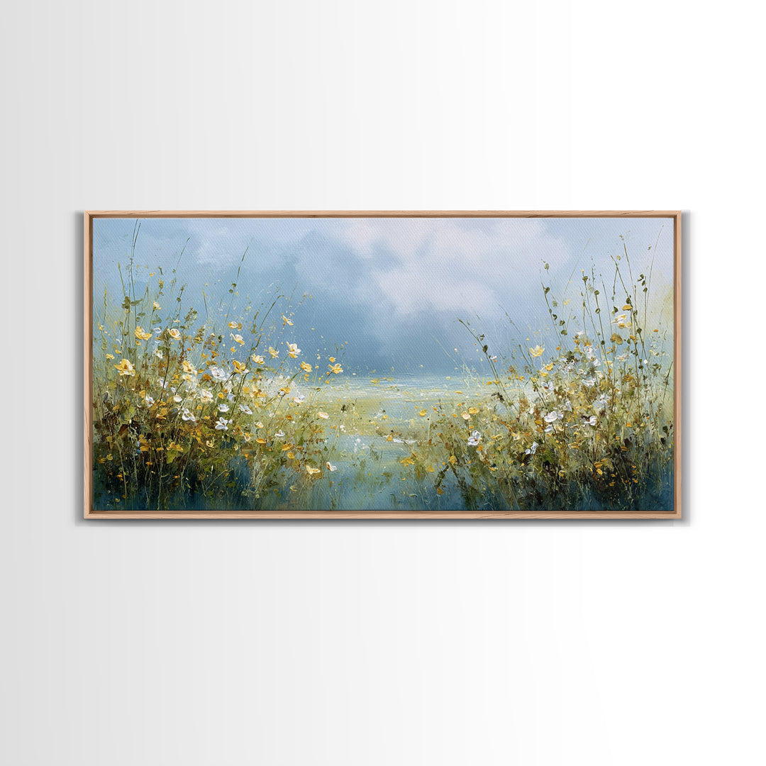 Sunlit Meadow with Wildflowers Canvas Print, Waiting Room Art, Minimalist Wall Art, Waiting Room Decor, Fine Art, Calm, WRA-2x1-76