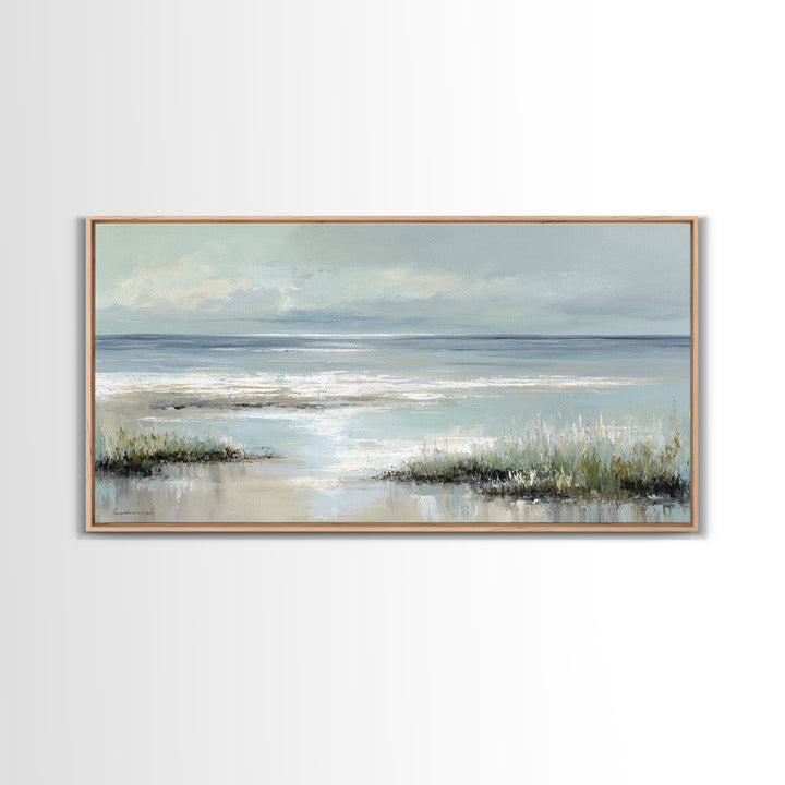 Coastal Horizon with Pale Sand and Water Canvas Print, Waiting Room Art, Bedroom Decor, Waiting Room Decor, Fine Art, Calm, WRA-2x1-77
