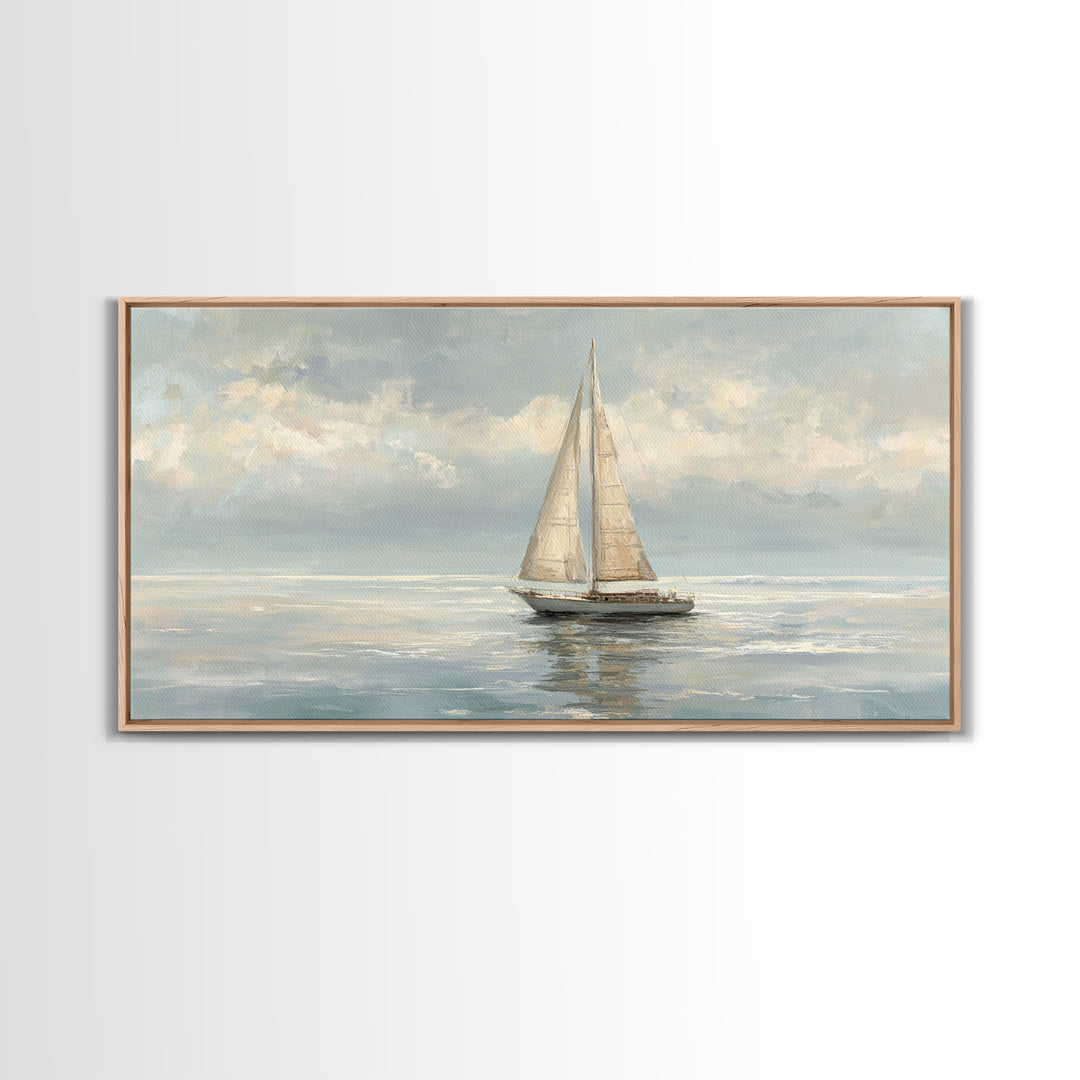 Quiet Sailboat on Calm Water Framed Canvas Print, Waiting Room Art, Digital Art Print, Waiting Room Decor, Fine Art, Calm, WRA-2x1-87