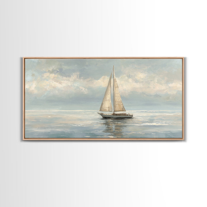 Quiet Sailboat on Calm Water Framed Canvas Print, Waiting Room Art, Digital Art Print, Waiting Room Decor, Fine Art, Calm, WRA-2x1-87