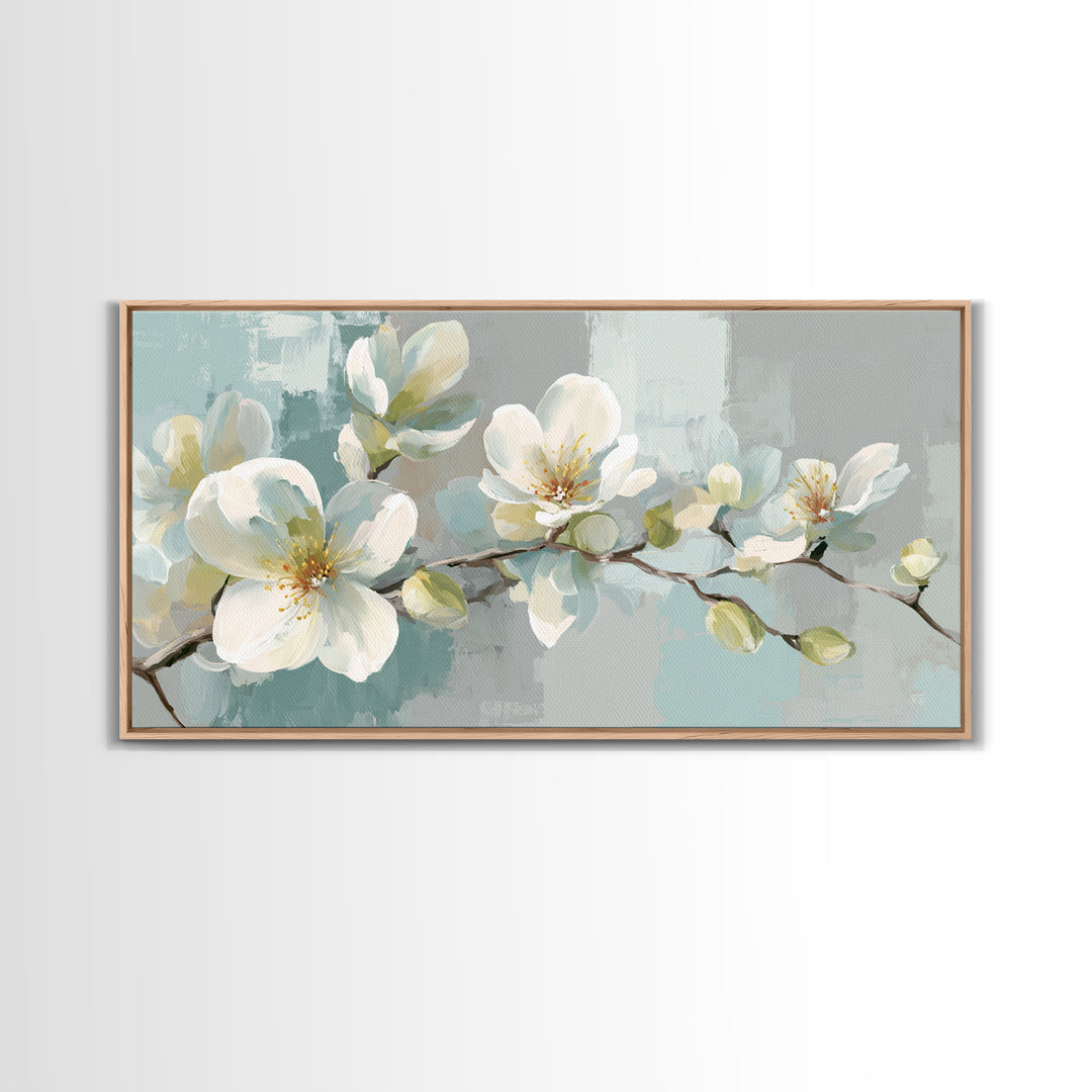 White Orchid on Light Gray Ground Framed Canvas Print, Waiting Room Art, Bauhaus Print, Waiting Room Decor, Fine Art, Calm, WRA-2x1-99