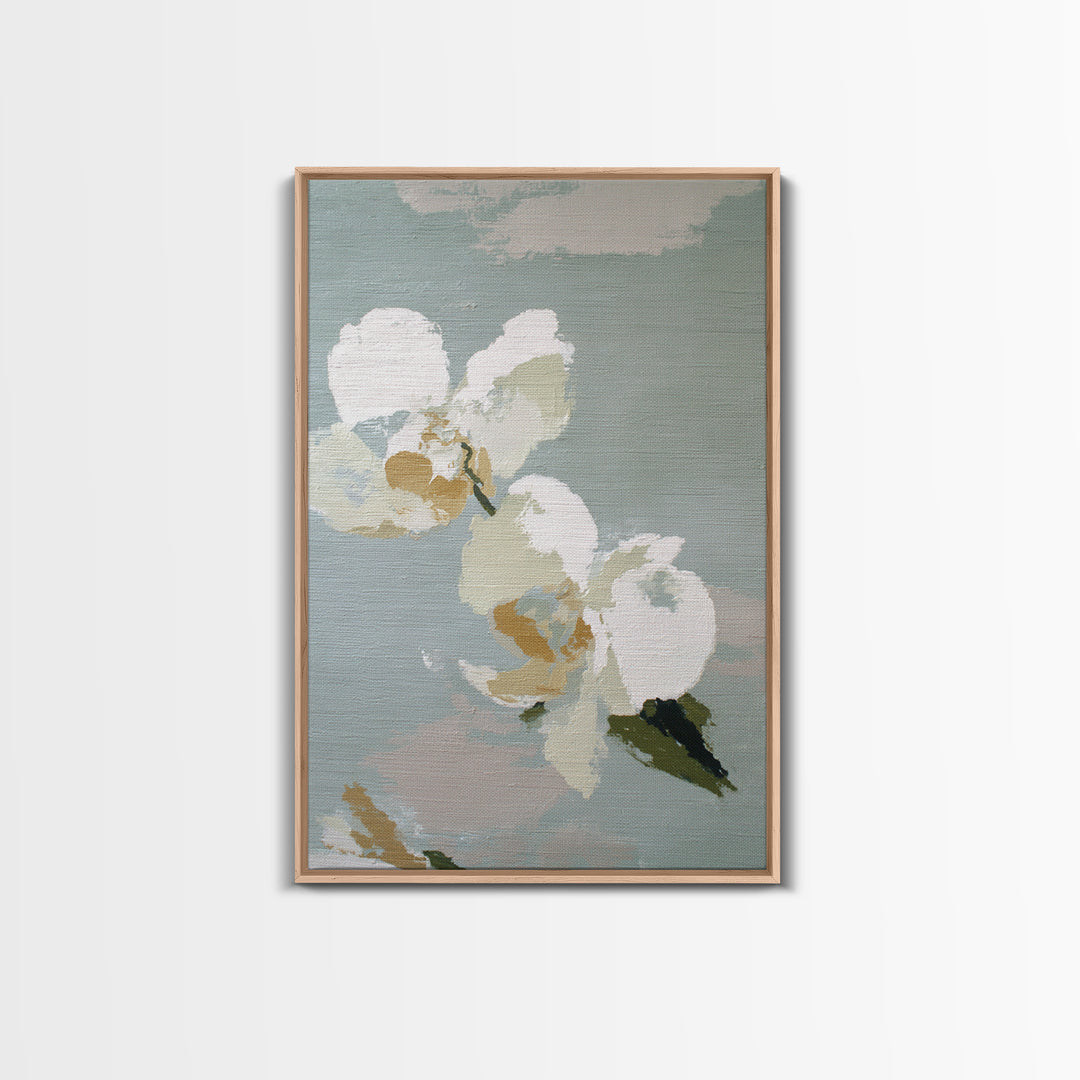 White Orchid on Light Gray Ground Canvas Print, Waiting Room Art, Gallery Decor, Waiting Room Decor, Fine Art, Calm, WRA-2x3-15