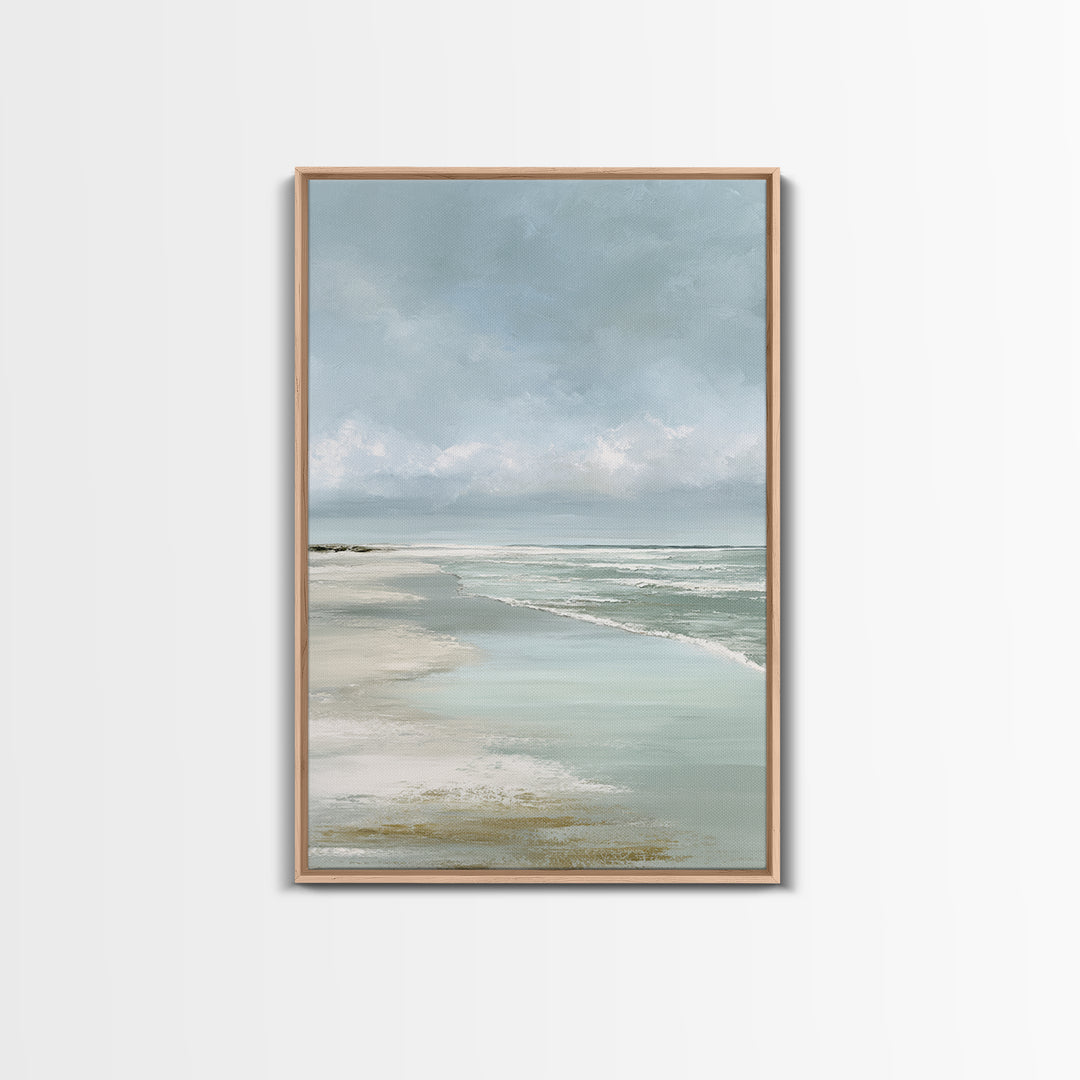 Coastal Horizon with Pale Sand and Water Framed Canvas Print, Waiting Room Art, Printable Wall Art, Waiting Room Decor, Calm, WRA-2x3-17