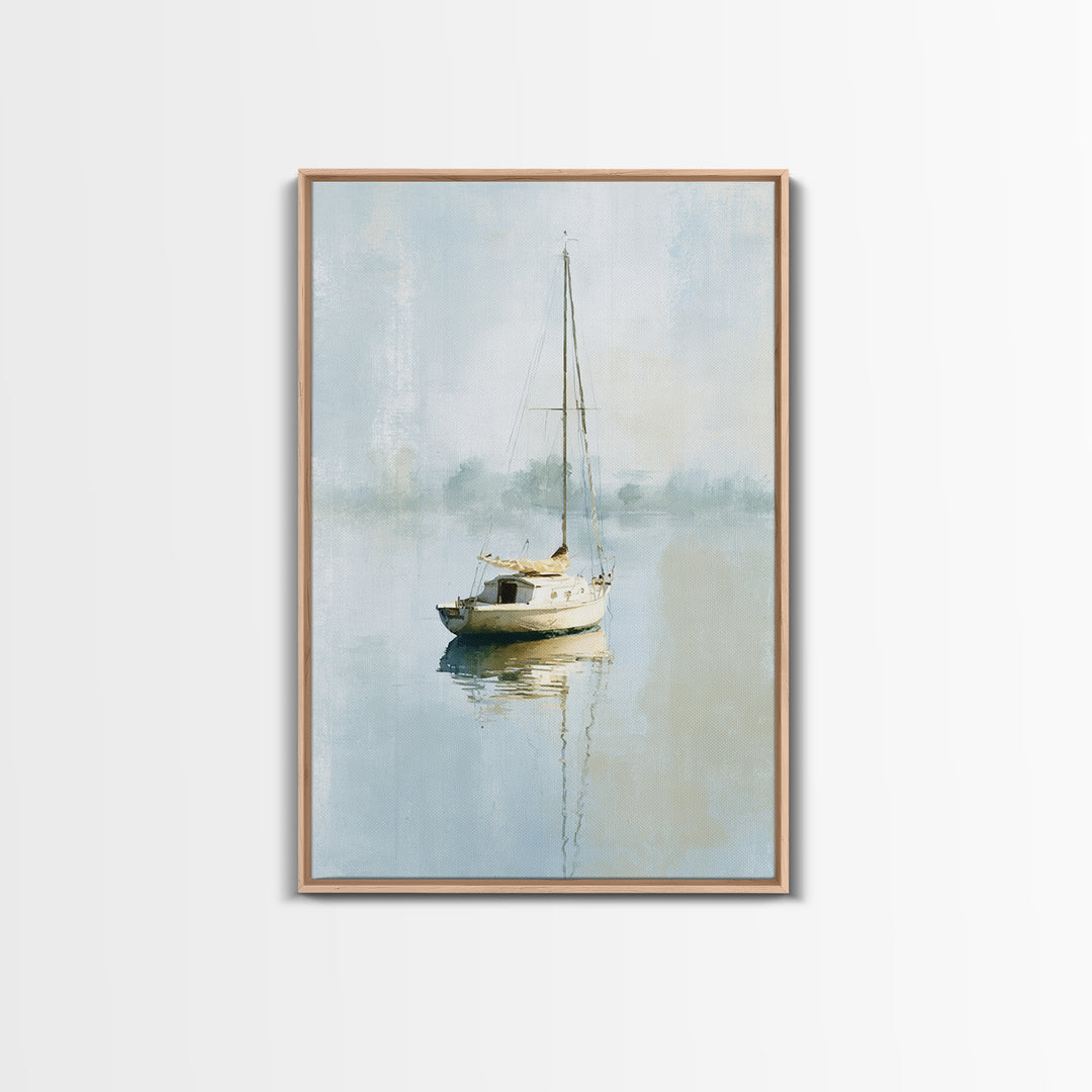 Quiet Sailboat on Calm Water Framed Canvas Print, Waiting Room Art, Dental Art, Waiting Room Decor, Fine Art, Calm, WRA-2x3-3