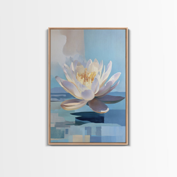 Lotus Flower on Still Water Framed Canvas Print, Waiting Room Art, Wall Art, Waiting Room Decor, Calm, Floral Wall Art, WRA-2x3-47
