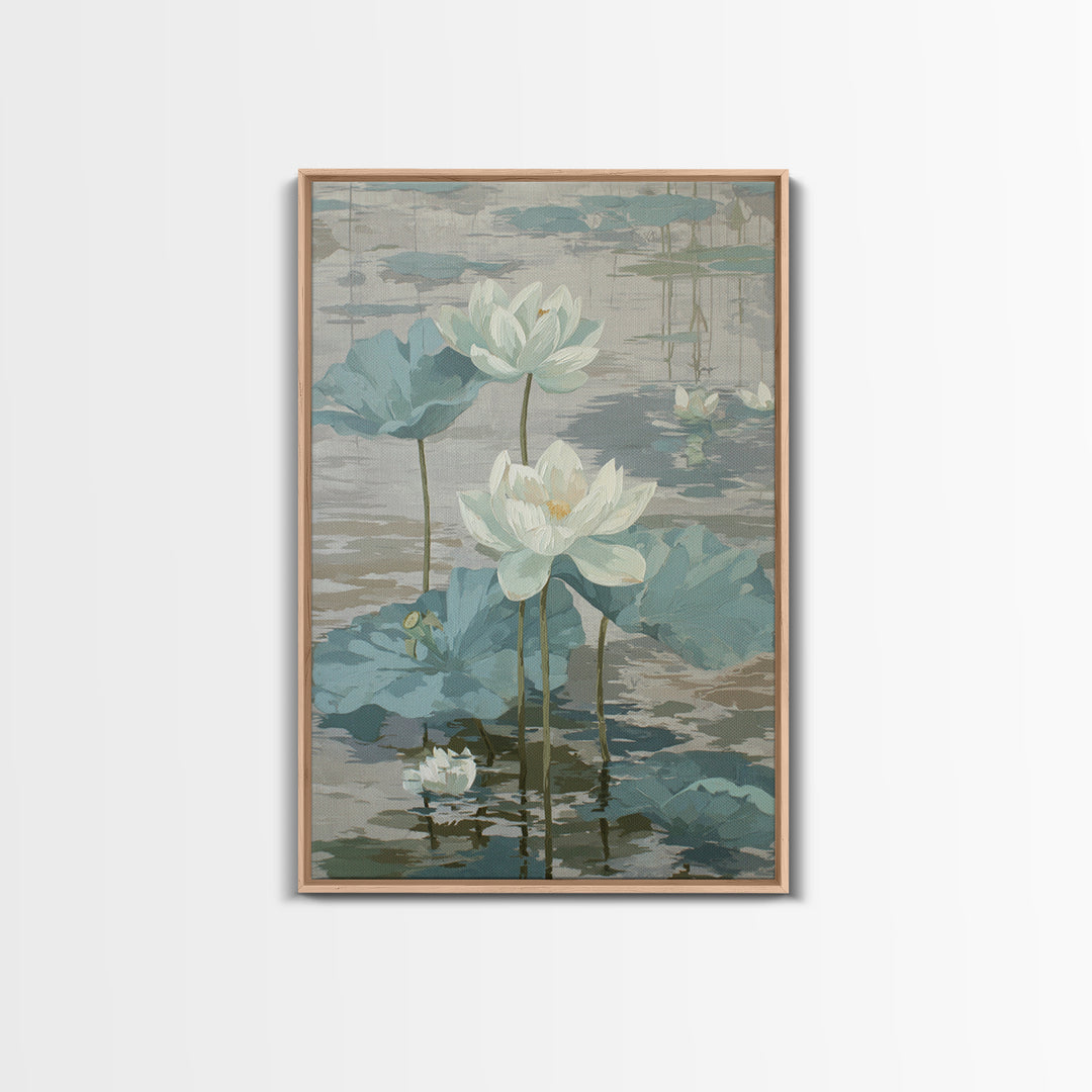 Lotus Flower on Still Water Canvas Print, Waiting Room Art, Original Art, Waiting Room Decor, Oil Painting, Calm, Office Art, WRA-2x3-71