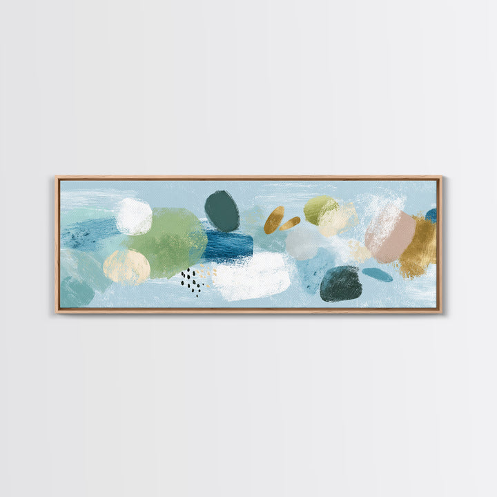 Pastel Rainbow Shapes for Pediatric Spaces Framed Canvas Print, Waiting Room Art, Waiting Room Decor, Abstract Art, Calm, WRA-3x1-10