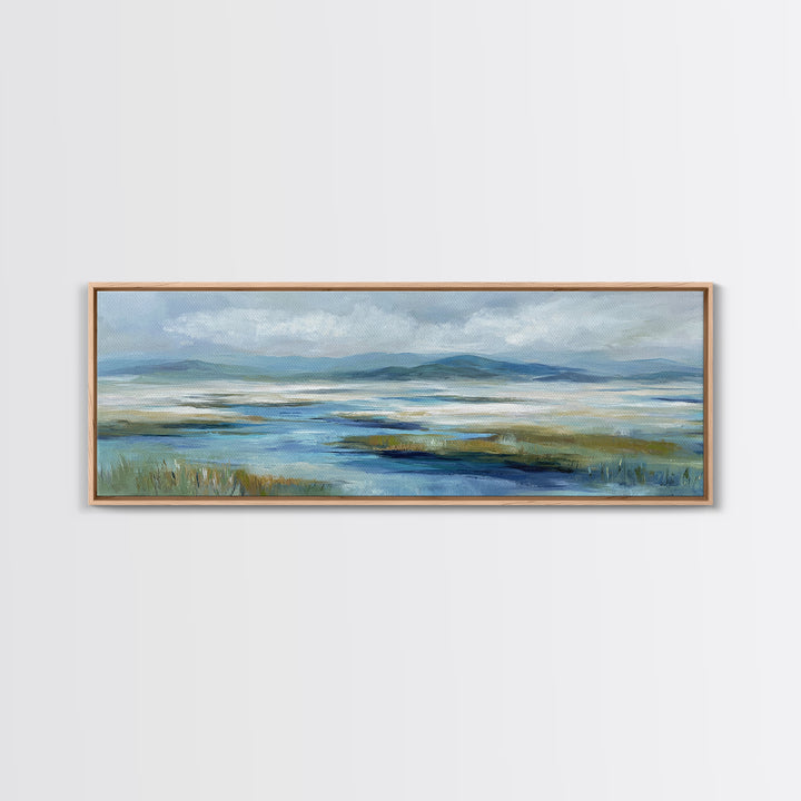 Blue Heron in Quiet Marsh Canvas Print, Waiting Room Art, Dental Wall Art, Waiting Room Decor, Watercolor Art, Calm, WRA-3x1-4