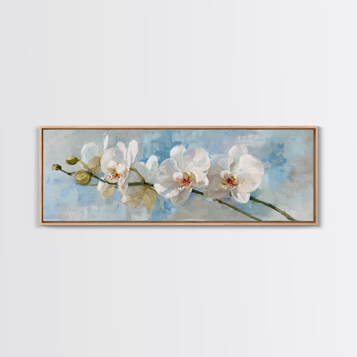 White Orchid on Light Gray Ground Framed Canvas Print, Waiting Room Art, Wall Decor, Waiting Room Decor, Oil Painting, Calm, WRA-3x1-47