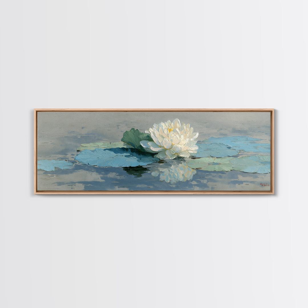Lotus Flower on Still Water Framed Canvas Print, Waiting Room Art, Contemporary Art, Waiting Room Decor, Oil Painting, Calm, WRA-3x1-55