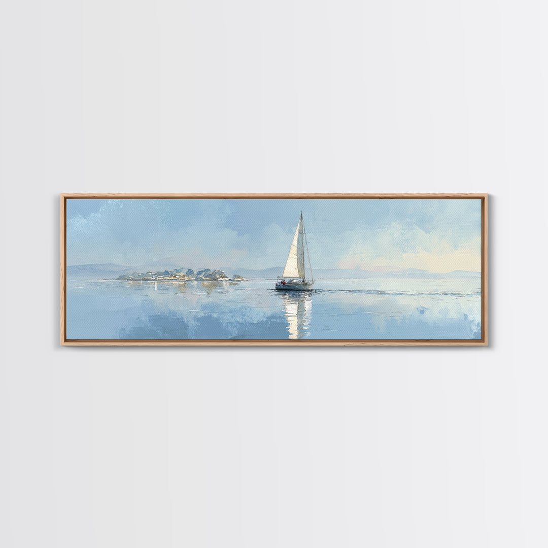 Quiet Sailboat on Calm Water Framed Canvas Print, Waiting Room Art, Wall Art, Waiting Room Decor, Calm, Floral Wall Art, WRA-3x1-59