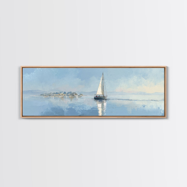 Quiet Sailboat on Calm Water Framed Canvas Print, Waiting Room Art, Wall Art, Waiting Room Decor, Calm, Floral Wall Art, WRA-3x1-59