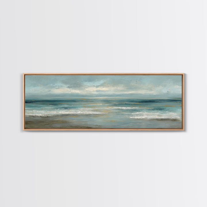 Coastal Horizon with Pale Sand and Water Framed Canvas Print, Waiting Room Art, Minimalist Art, Waiting Room Decor, WRA-3x1-73