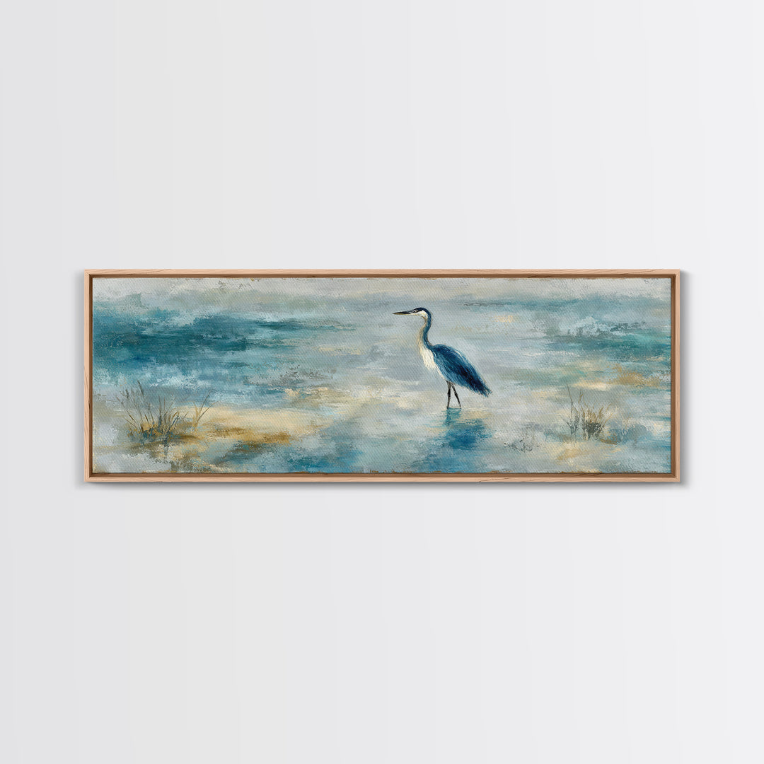 Blue Heron in Quiet Marsh Canvas Print, Waiting Room Art, Home Decor, Waiting Room Decor, Fine Art, Calm, Modern Art, WRA-3x1-76
