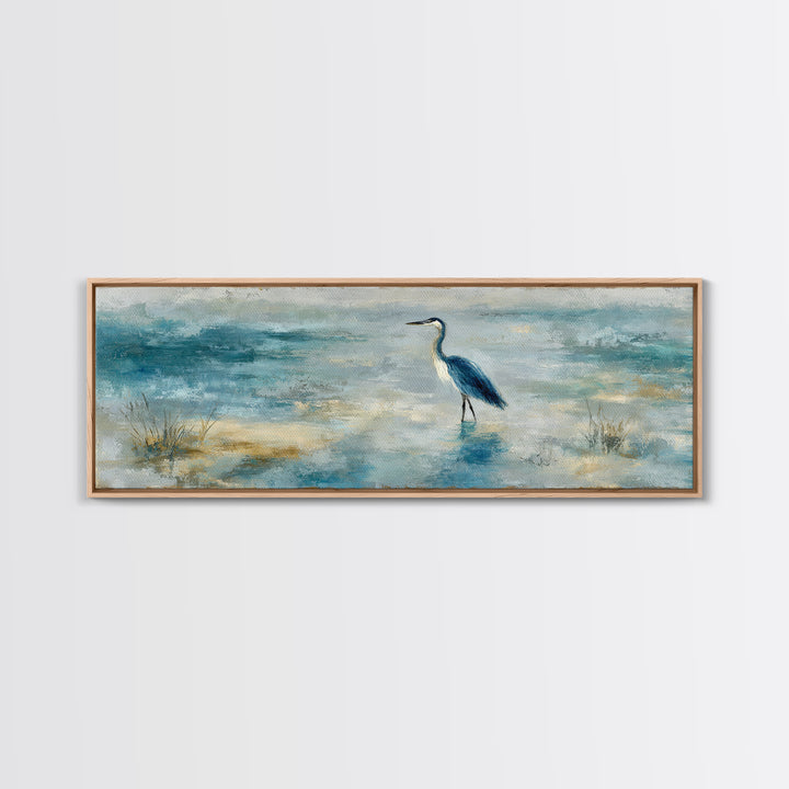 Blue Heron in Quiet Marsh Canvas Print, Waiting Room Art, Home Decor, Waiting Room Decor, Fine Art, Calm, Modern Art, WRA-3x1-76
