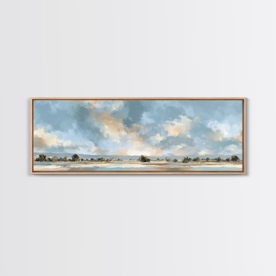 Warm Desert Sunrise Framed Canvas Print, Waiting Room Art, Abstract, Waiting Room Decor, Oil Painting, Calm, Modern Decor, WRA-3x1-77