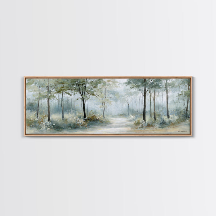 Misty Forest Path Framed Canvas Print, Waiting Room Art, Waiting Room Decor, Oil Painting, Calm, Office Wall Art, WRA-3x1-99