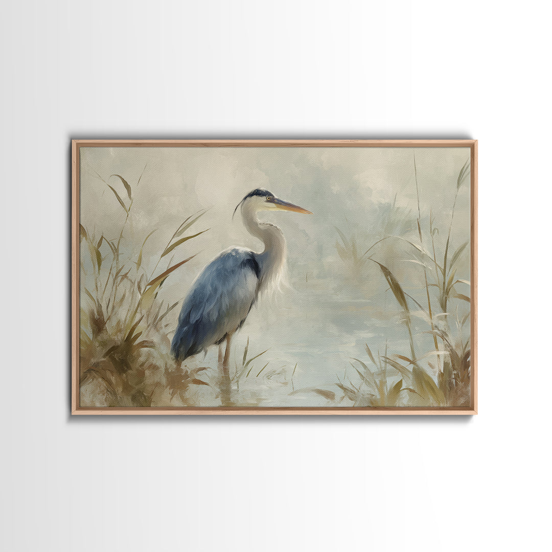 Blue Heron in Quiet Marsh Canvas Print, Waiting Room Art, Modern Art, Waiting Room Decor, Watercolor Art, Calm, WRA-3x2-16