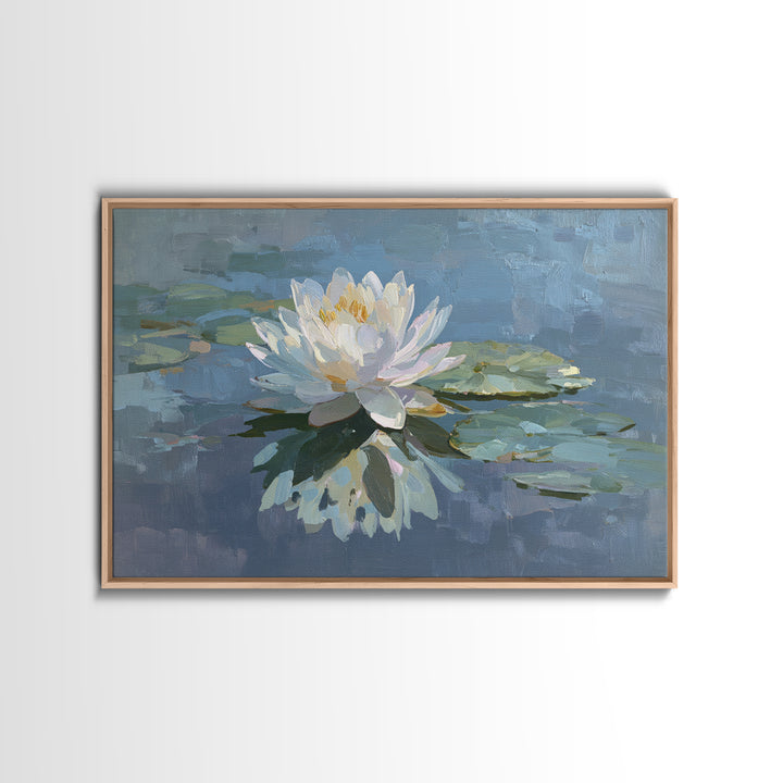Lotus Flower on Still Water Framed Canvas Print, Waiting Room Art, Dog Wall Art, Waiting Room Decor, Fine Art, Calm, Boho Decor, WRA-3x2-19