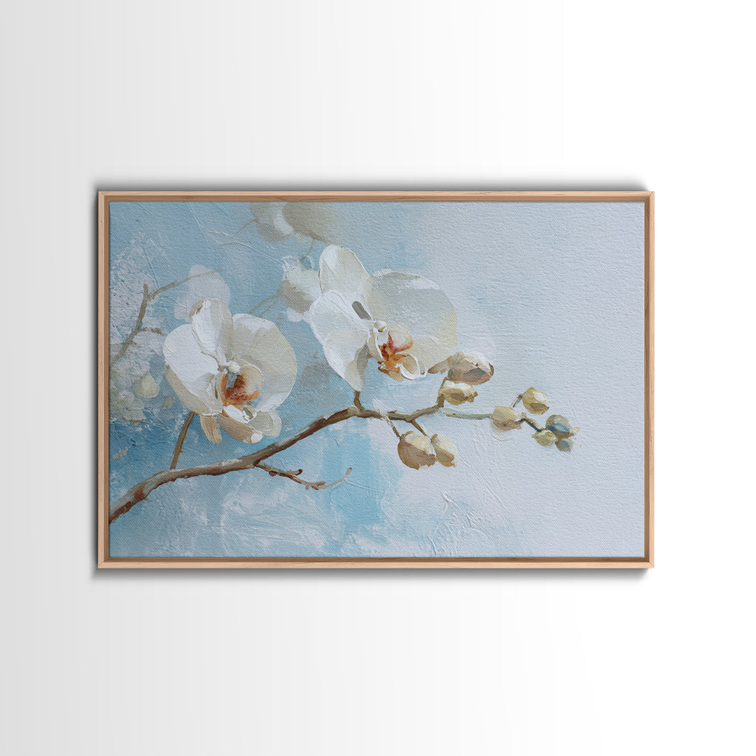White Orchid on Light Gray Ground Framed Canvas Print, Waiting Room Art, Dental Office Decor, Waiting Room Decor, Calm, WRA-3x2-35