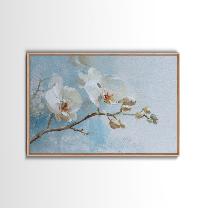 White Orchid on Light Gray Ground Framed Canvas Print, Waiting Room Art, Dental Office Decor, Waiting Room Decor, Calm, WRA-3x2-35