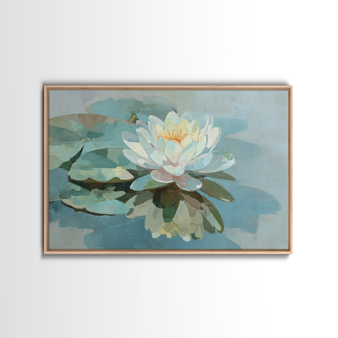 Lotus Flower on Still Water Canvas Print, Waiting Room Art, Fine Art, Waiting Room Decor, Calm, Minimalist Decor, WRA-3x2-43