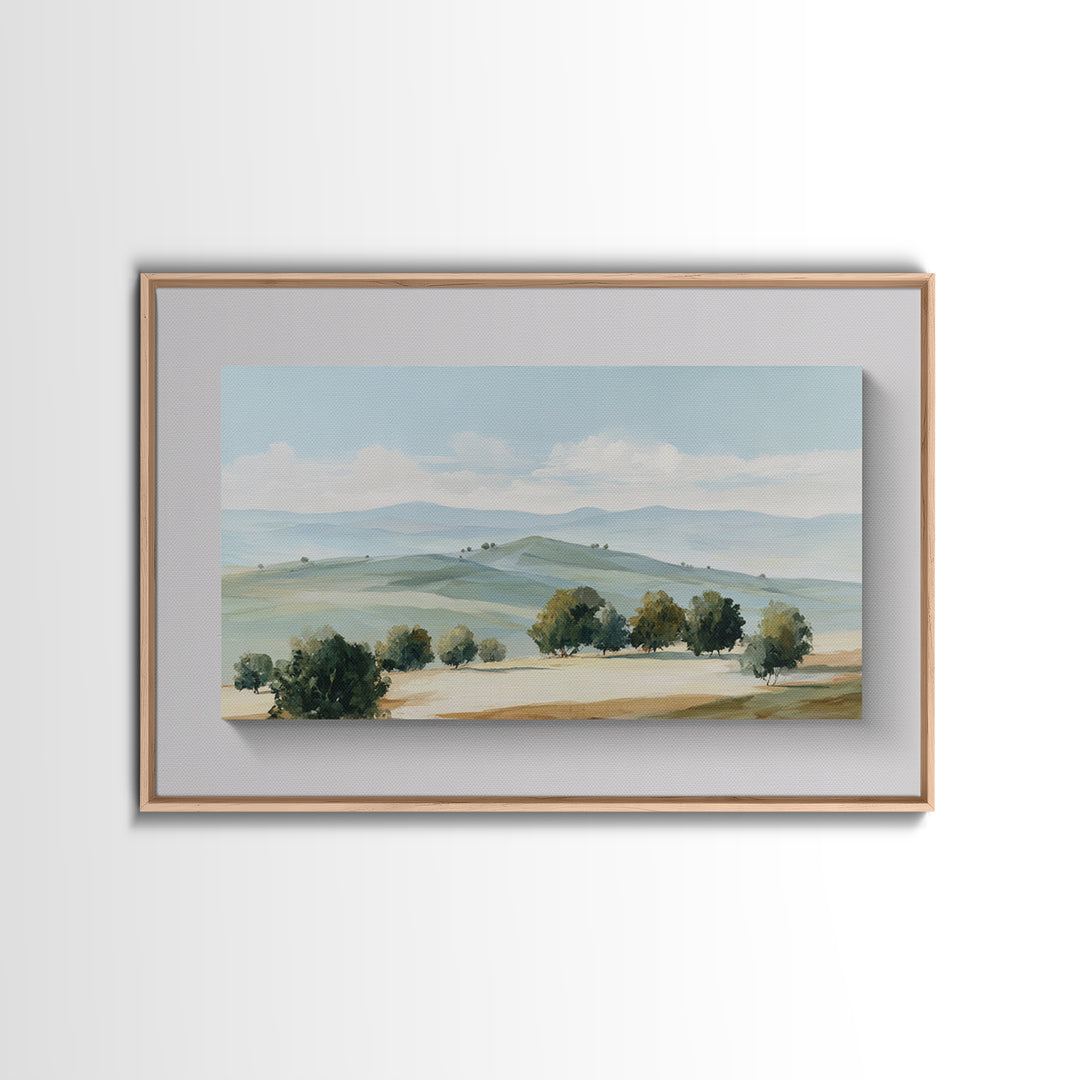 Calming Landscape with Open Sky and Gentle Framed Canvas Print, Waiting Room Art, Landscape, Waiting Room Decor, Oil Painting, WRA-3x2-5