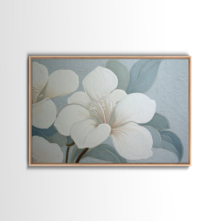 White Orchid on Light Gray Ground Framed Canvas Print, Waiting Room Art, Art Print, Waiting Room Decor, Oil Painting, Calm, WRA-3x2-59